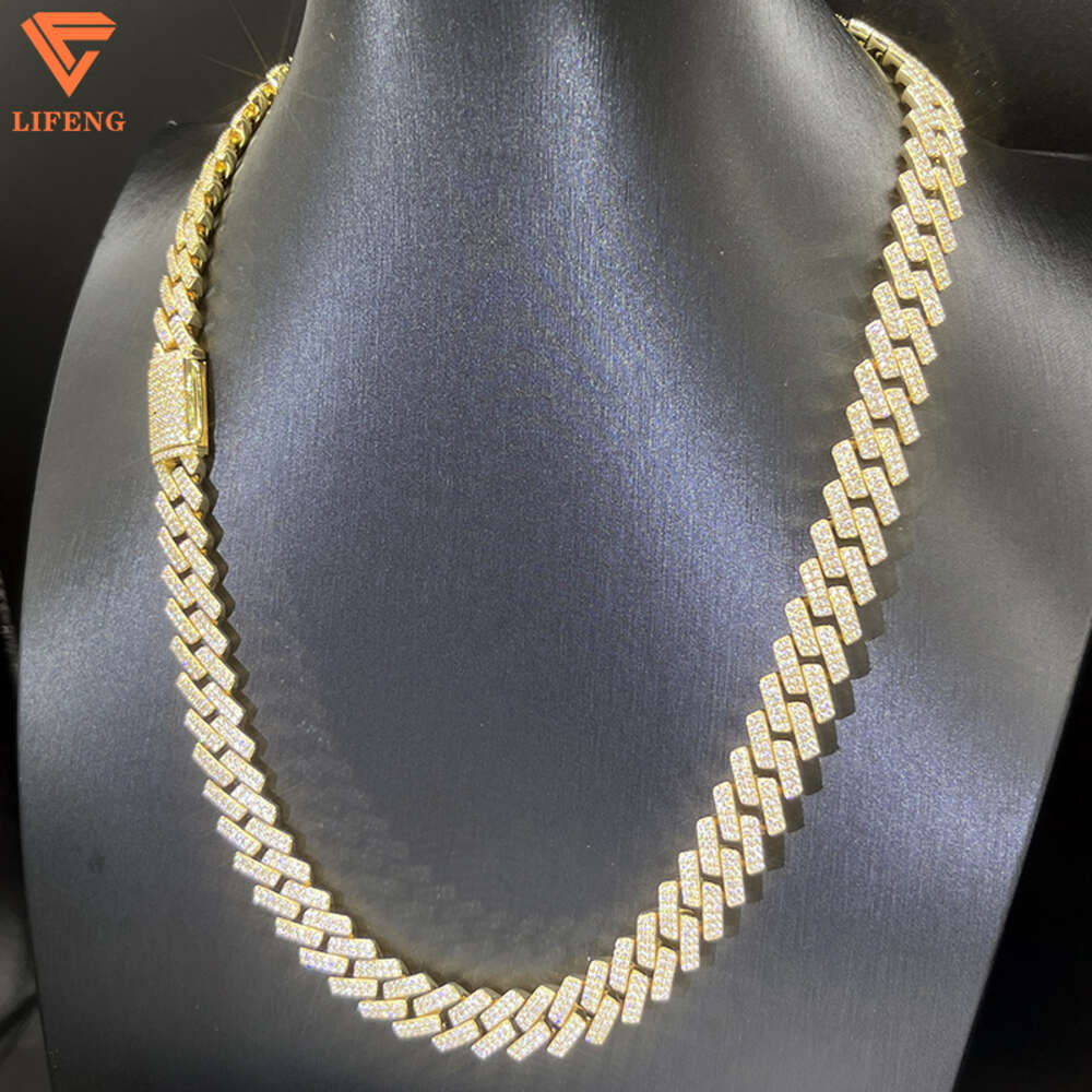 Lifeng Jewelry Hiphop 12mm 2 Rows Dia k Chain Gold Moissanite Sterg Sier Cuban Necklace