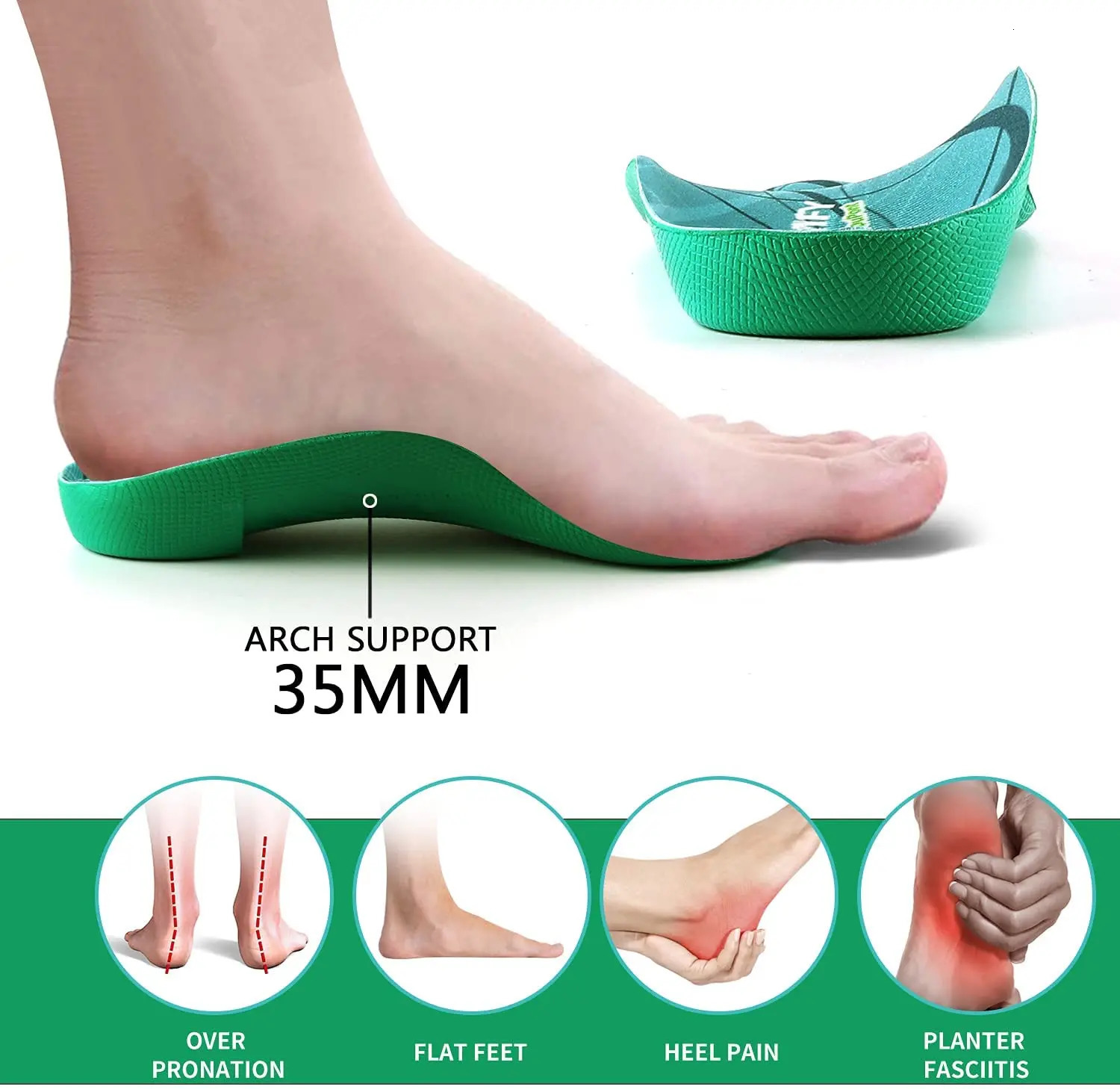 Walkomfy Heel Pain Relief Ortics 3/4 Length Plantar Fasciitis High Arch Support Insoles For Overpronation Flat Feet Gel Pads 240703