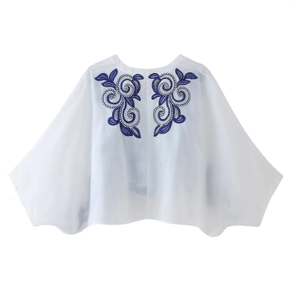 PB ZA Summer Product Womens Wear European and American Style Contrast Embroidered Shirt Half Skirt Set 240704