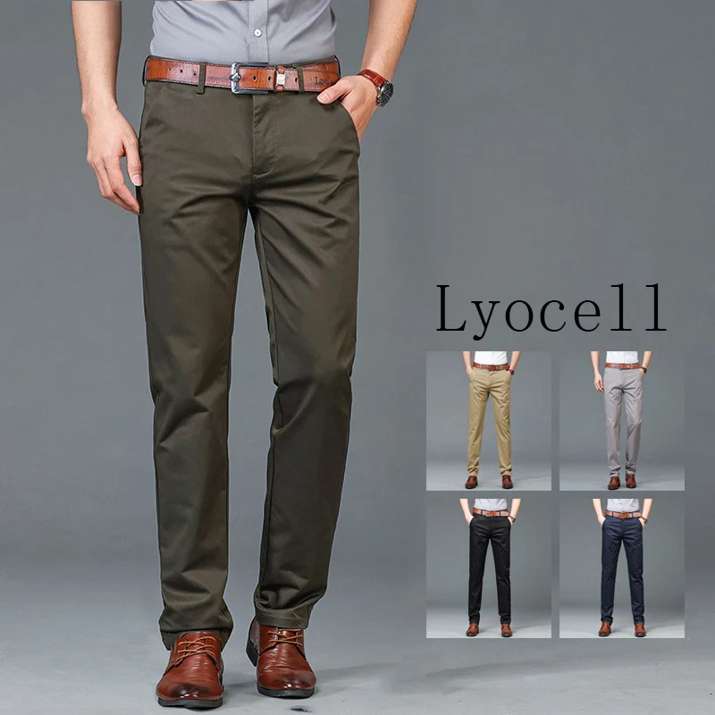 High Quality Lyocell Mens Pants Business Trousers Male Fashion Blue Khaki Straight Casual Man Clothing Plus Size 3040 240702