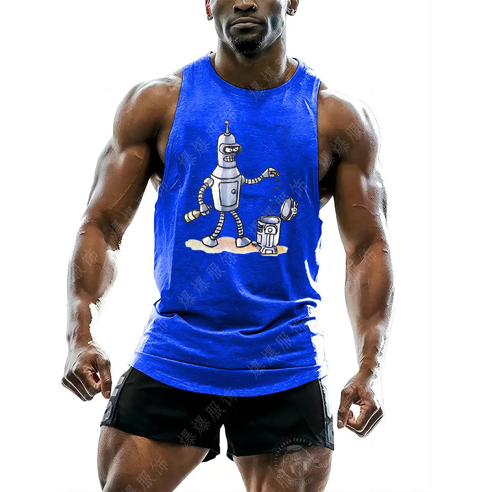 Mens Clothing High Quality Printed Tank Top Y2k Breathable Sleeveless Shirt Outdoor Gym Boxing Sports Quick Drying Fashion Fnaf 240703