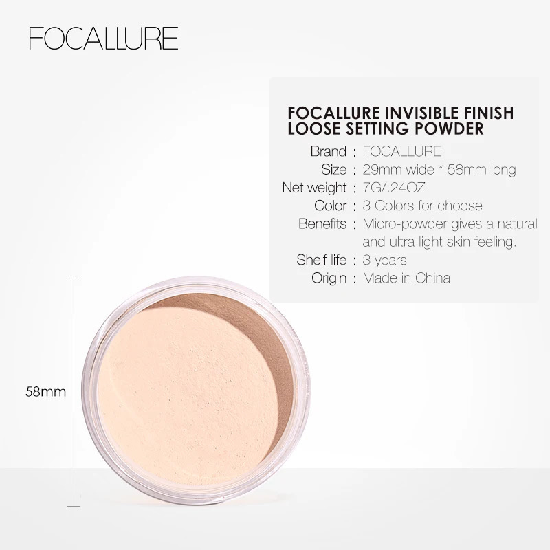 FOCALLURE Makeup Face Powder 3 Colors Makeup Waterproof Loose Cover Powder Skin Finish Oil Control 240704
