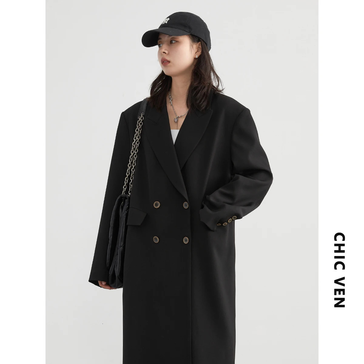 CHIC VEN Women Trench Coat Solid Loose Casual Long Overcoat Double Breasted Female Windbreak Woman Outerwears Spring Autumn 240703