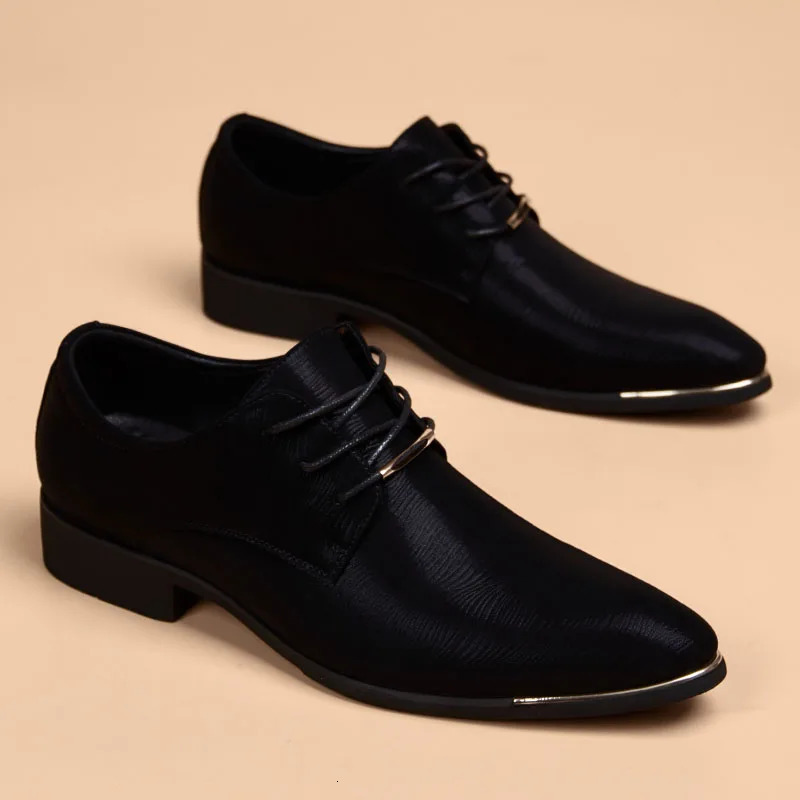 Business Men Leather Shoes Fashion Formal Dress Shoes Men Breathable Pointed Toe Office Wedding Shoes Flats Footwear Black Cloth 240703