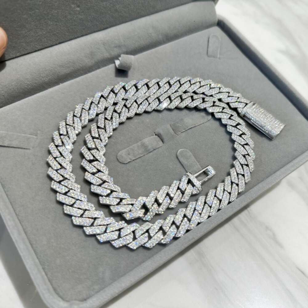 Hop Iced Out Vvs Moissanite Miami Gold Cuban Link Chain Solid 925 Sterling Silver 12mm Cuban Chain for Men