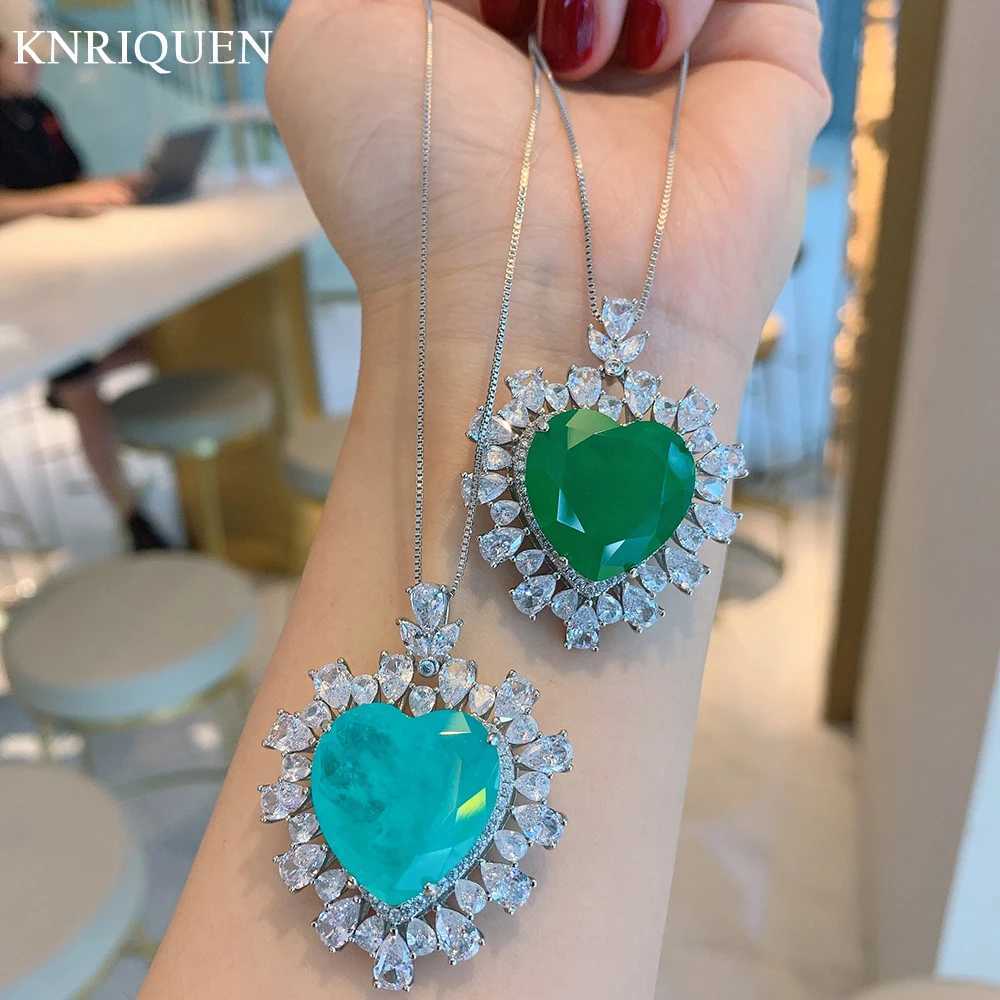 Pendant Necklaces Charms 20*20mm Hear-Shaped Paraiba Tourmaline Emerald Lab Diamond Gemstone Pendant Necklace for Women Wedding Party Fine JewelryL246