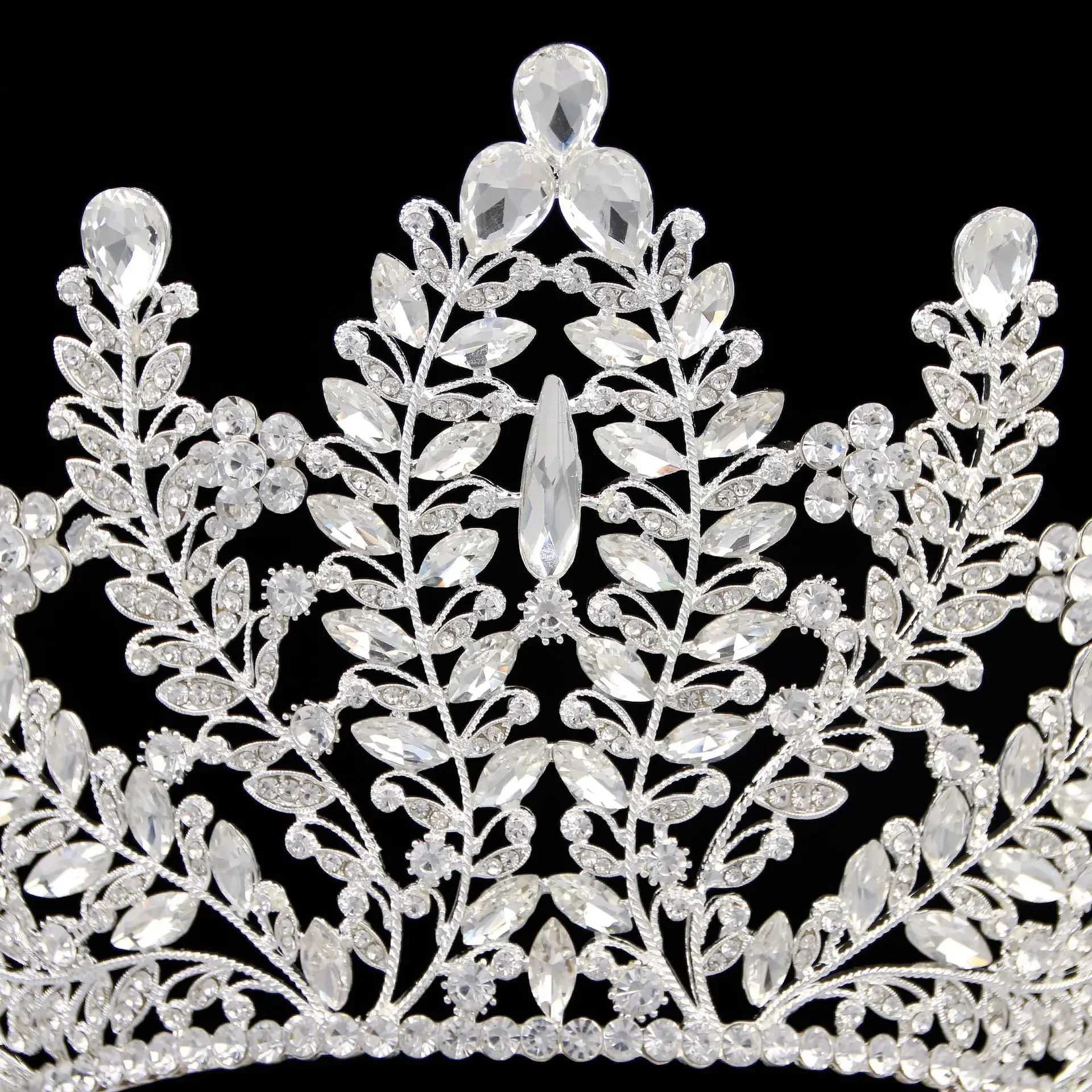 Tiaras Pageant Queen Big Zirconia Crown Leaf Princesa Quinceanera Tiaras De Flor Wholesale Tiara