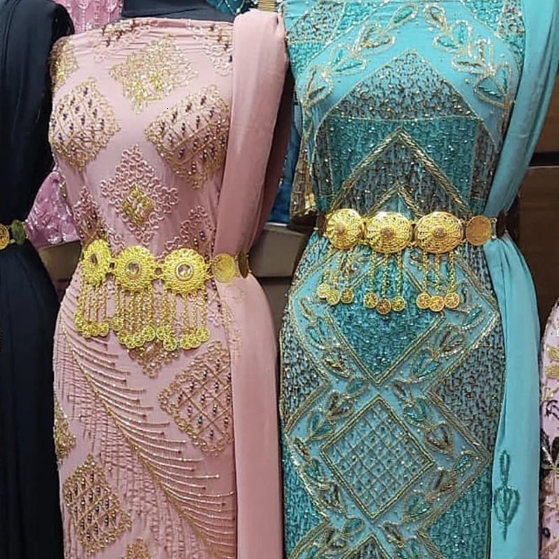 Oman Kurdistan Women Body Chain Coin Tassel Waist Chain Middle East Bridal Jewelry Turkey Coin Gold Plated Belt 240701
