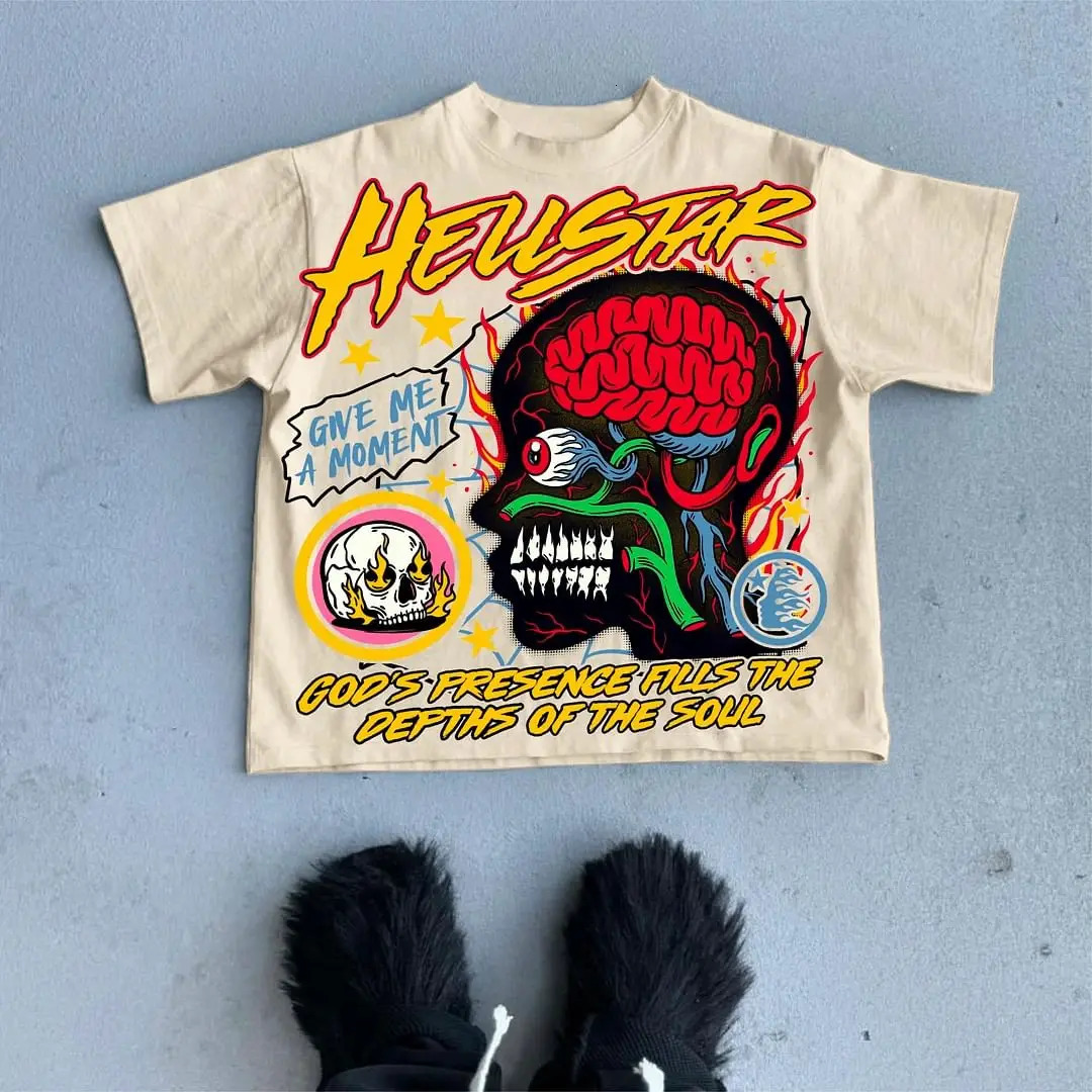American Street Hand-painted Skull Print T-shirt Men and Women Loose Short-sleeved Y2k Vintage Clothes Gothic Oversized T Shirt 240626