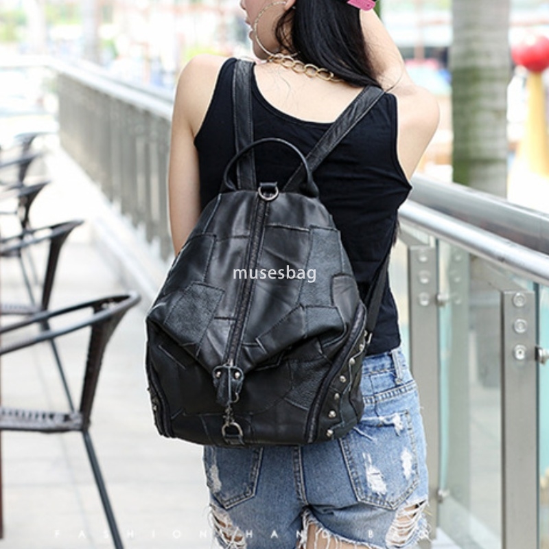 Fashionable women's high-end new cowhide patchwork simple casual backpack classic handbag leather outdoor lightweight large capacity travel bag