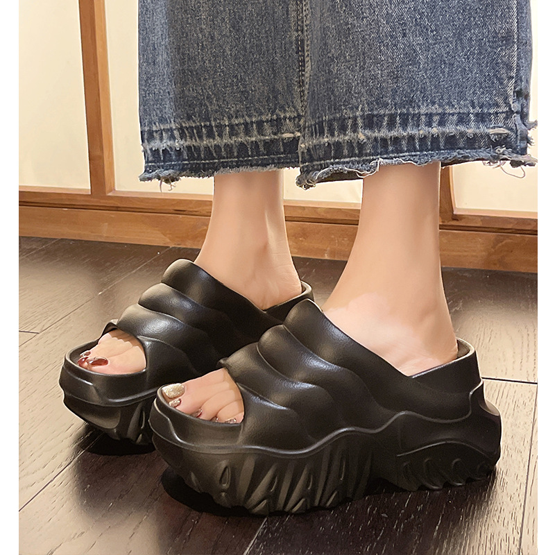 New High Heel Slippers New Fashion Thick Sole Net Red Slippers 10cm Women's Elevated Slippers for External Wear