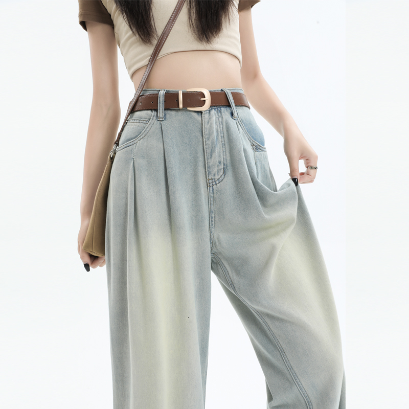 Nostalgic denim wide women's high waisted loose and slimming pleated design F7.4#67