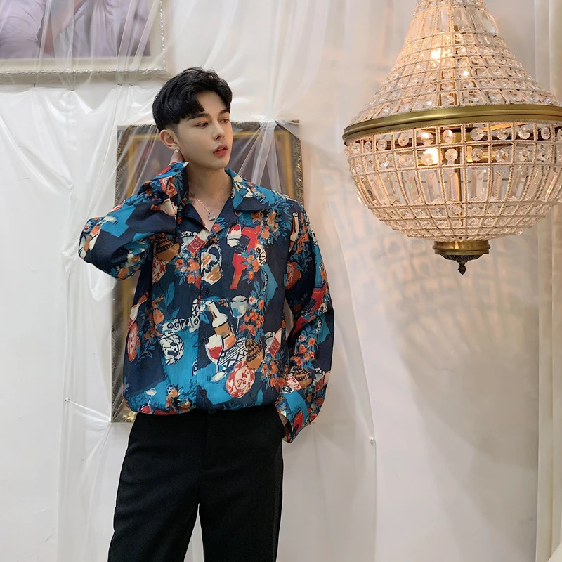 M-XXXL Unique Distinct Men Graffiti Print Blouse Male Vintage Travel Streetwear Tops Shirts Banquet Dinner Date Shirts 240615