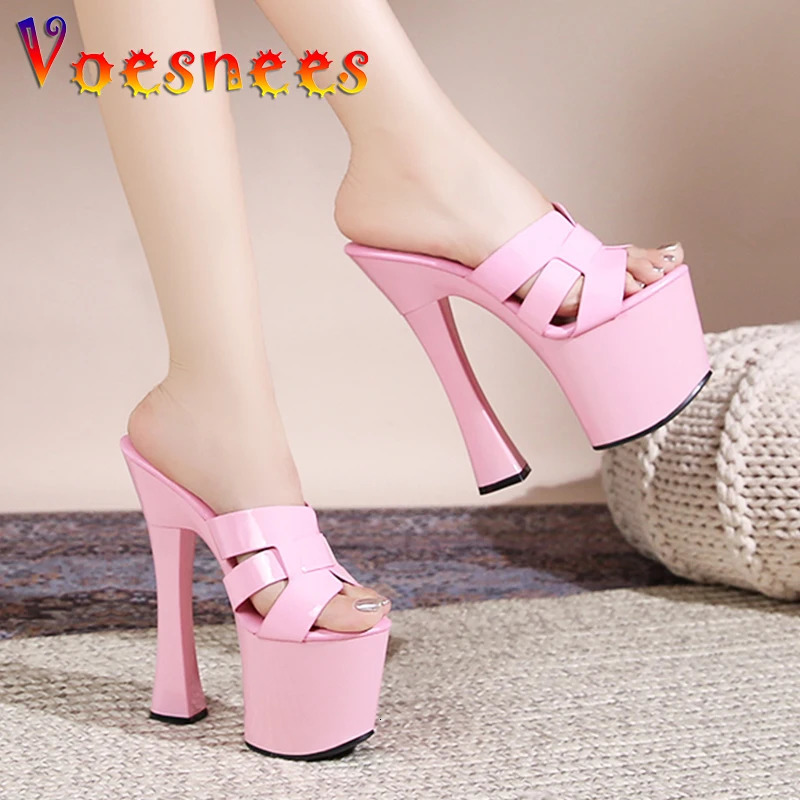 Europe And America Slippers Summer Party High Heels Fashion Round Toe Weave Sandals Nightclub 17.5CM Platform Women Shoes 240703