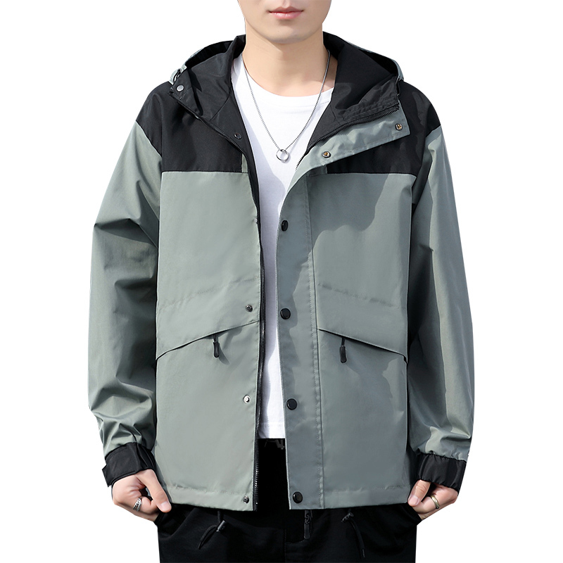 2023 new splicing autumn winter windbreaker for outdoor sprint fashionable casual men's warm and breathable hooded jacket windbreaker mountaineer