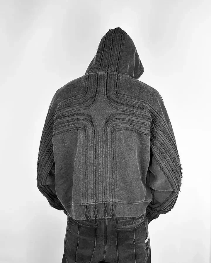 Korean Fashion Jackets for Men Retro Goth Zipper Sweatshirt Jacket Punk Oversized Y2k Hoodie Black Patchwork Pullover Streetwear 240702