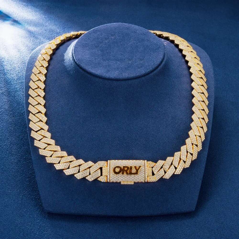 19mm Moissanite Cuban Bracelet Monaco Chain18k Gold Plated Necklace Silver Cuban Link Chain Bracelet Necklace