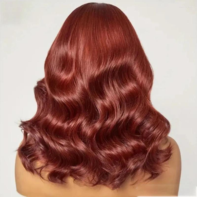Soft 180%Density Natural Haire Orange Brown Short Bob Preplucked Body Wave Deep Lace Front Wig For Black Women Babyhair Daily