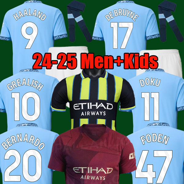 24 25 HAALAND Kids Kit Socks Soccer Sets Tracksuits Jersey G. JESUS GREALISH STERLING FERRAN DE BRUYNE foden 2024 2025 football shirts uniform child boy