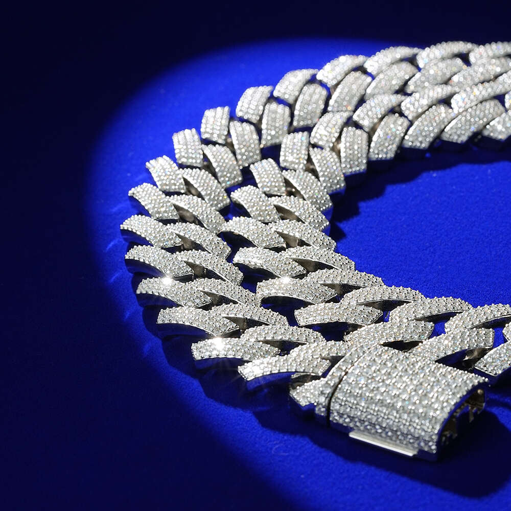 Hot Sale Hip Hop Miami 22mm 14K White Gold Moissanite Sier Cuban Link Chain For Men