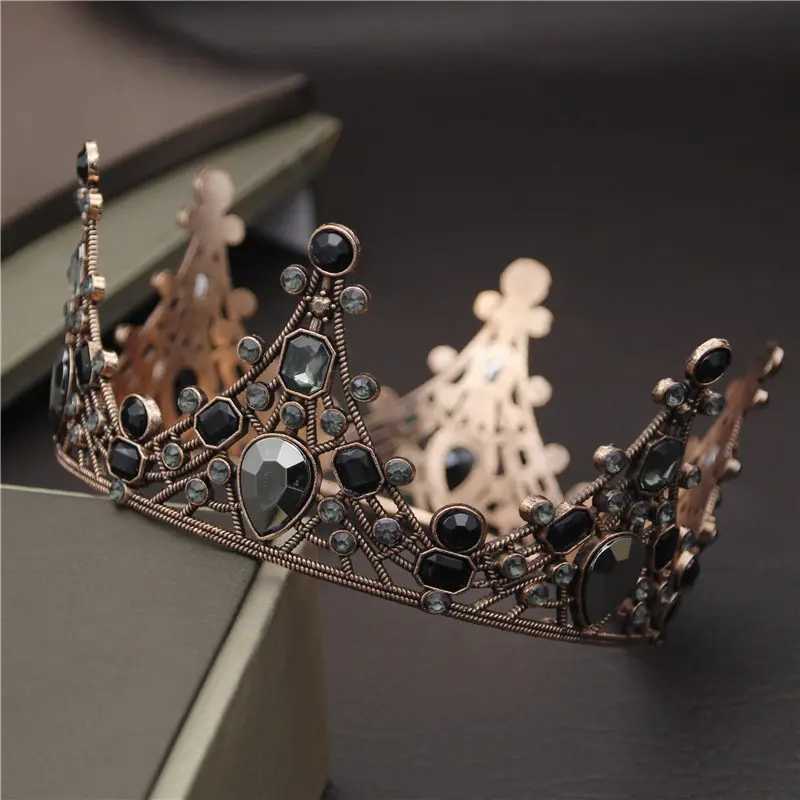 Tiaras Newest Vintage Black Crystal Round Diadem Bride Crown for Bridal Wedding Hair Jewelry Prom Party Cake Ornaments Head Accessories