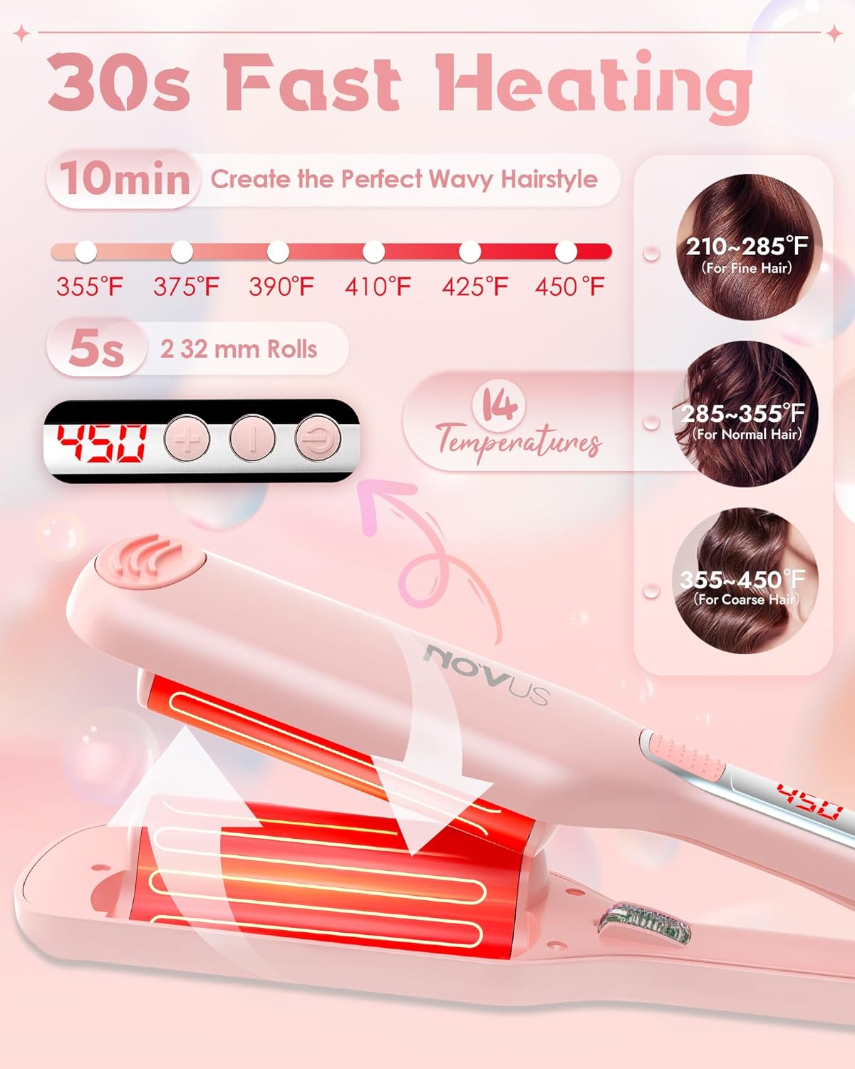 Rovy Wave Curling Iron, Anti-Scald Hair Crimper | 2 Barrel Ionic Hair Curler for Women | 1.1in/28MM Rapid Heating Wand | Ceramic Hair Waver for Wide D