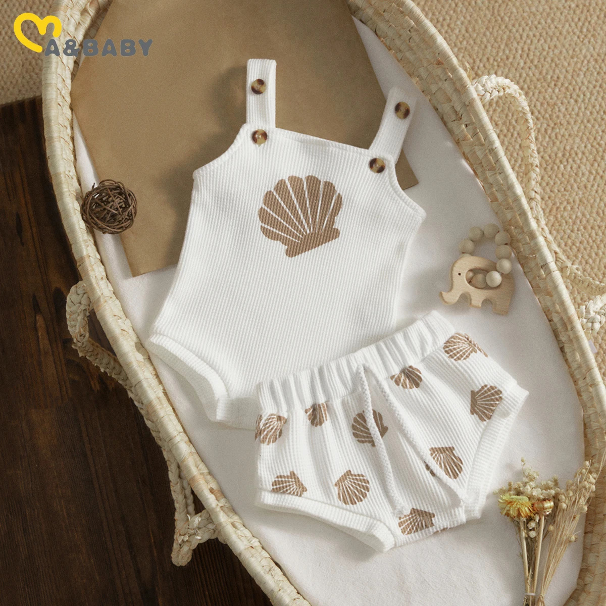 Ma Baby 018M Knit Toddler Infant Boys Girls Clothes Set Shell Print Strap Button Plaid Knitted BodysuitsShorts Outfits 240625