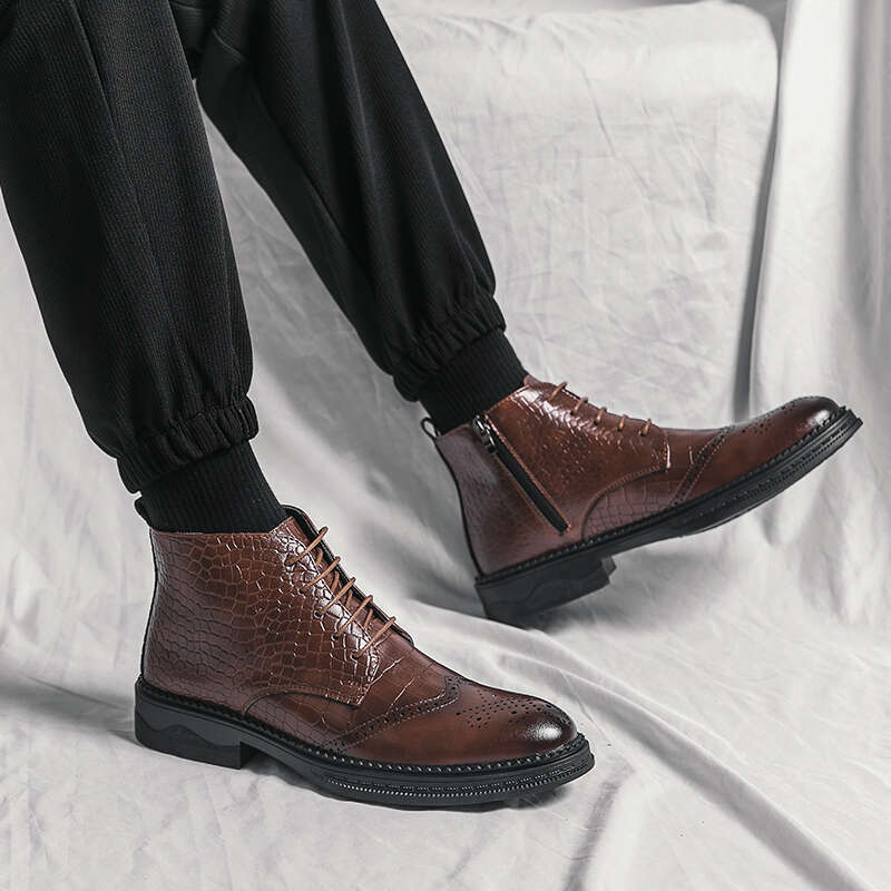 Boots Men Autumn Winter Shoes High-Top Mid-Tube Trend Thick-Soled 2022 Fashion Brogue Ankle Boots Business Dress Shoes Men