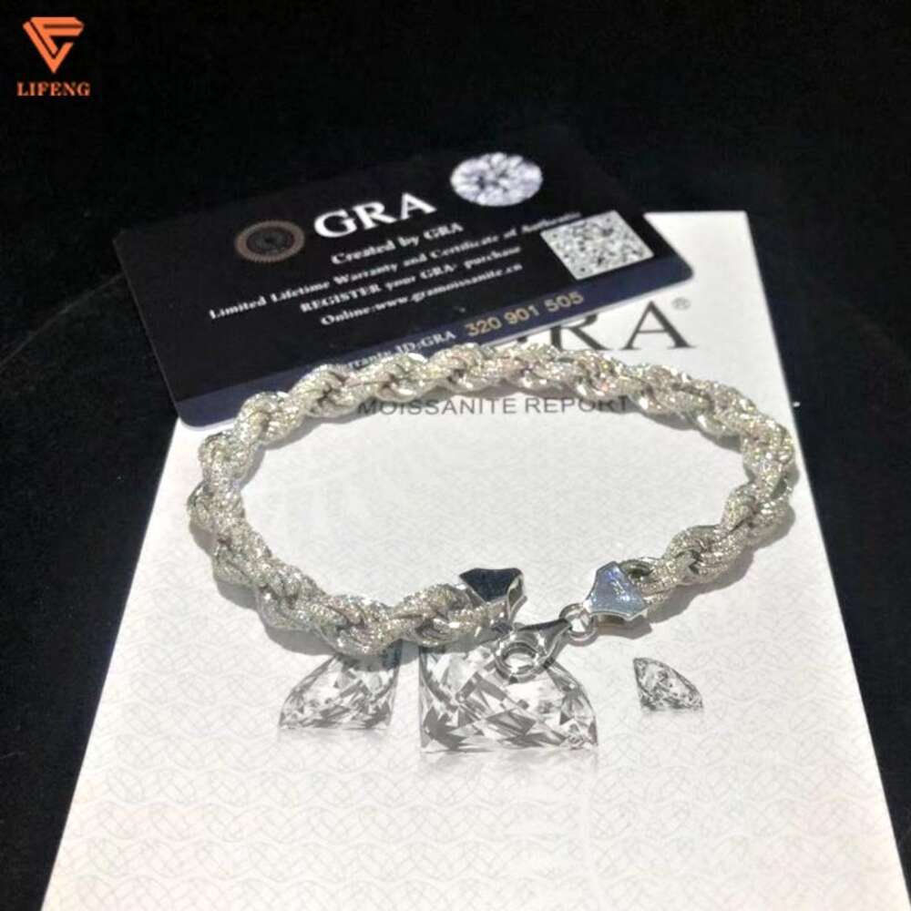 Custom New Style Hip Hop Chain 925 Silver Hand Inlay Moissanite Diamond Rope Bracelet Luxury Jewelry for Men