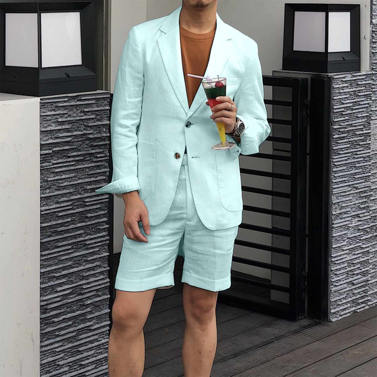 Men's Beach Holiday Sets Summer Formal Short Groom Wear Party Prom Regualr Big Tall Fit Custom Made Jacket And Shorts