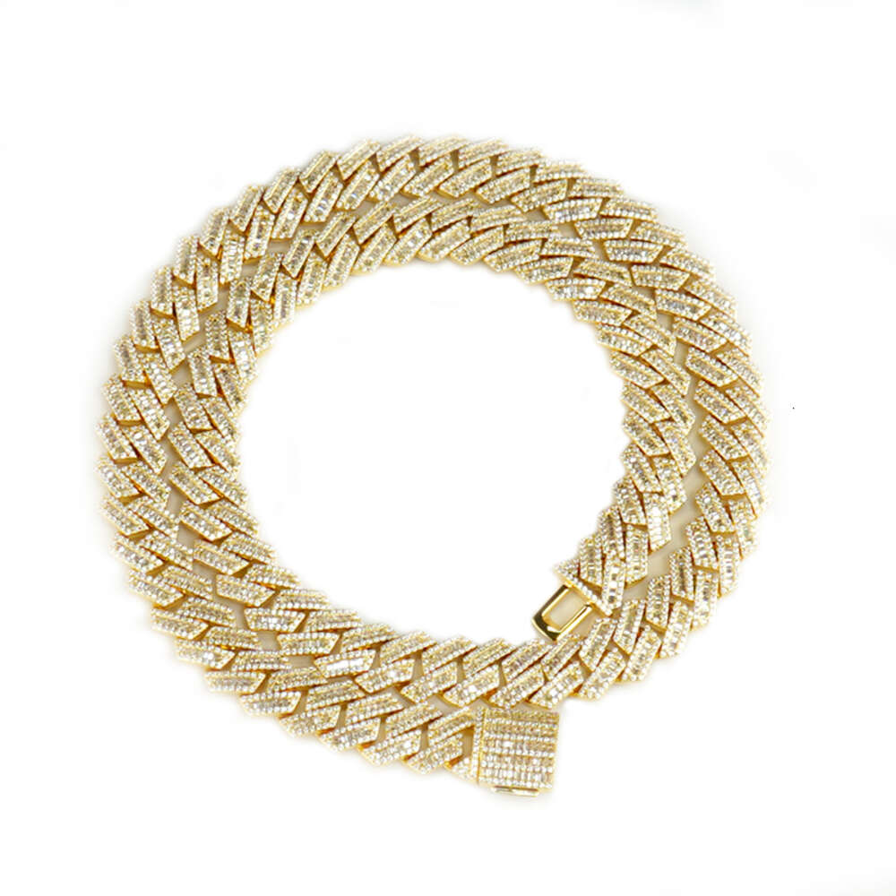 New Arrive 12mm Cuban Chain Necklace Baguette Diamond Moissanite Vvs 925 Sterling Silver Cuban Link Bracelet Necklace Jewelry