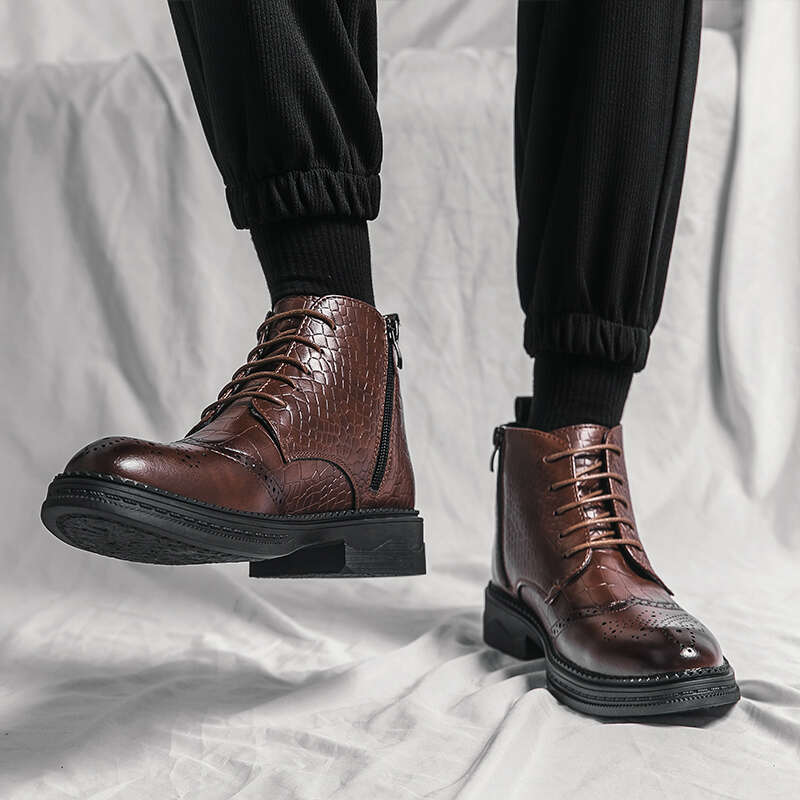 Boots Men Autumn Winter Shoes High-Top Mid-Tube Trend Thick-Soled 2022 Fashion Brogue Ankle Boots Business Dress Shoes Men