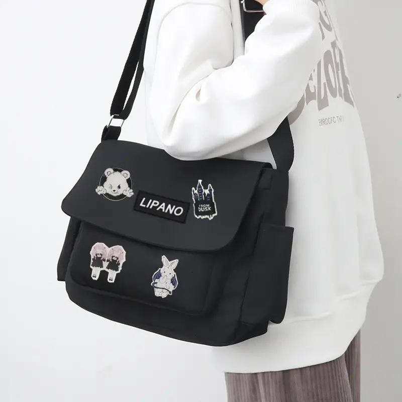 Top Canvas Youth Ladies Messenger Korean Style Female Students Nylon Handbags Shoulder Bag Men Letter Crossbody Bags H7.4#11 zhanyishengli