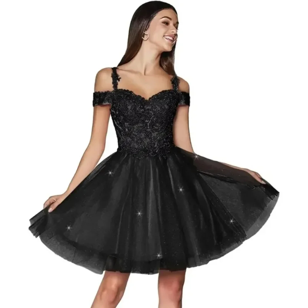 Simple Spaghetti Straps Short Homecoming Dresses Tulle Off Shoulder A Line Mini Corset Back Birthday Graduacion Gown