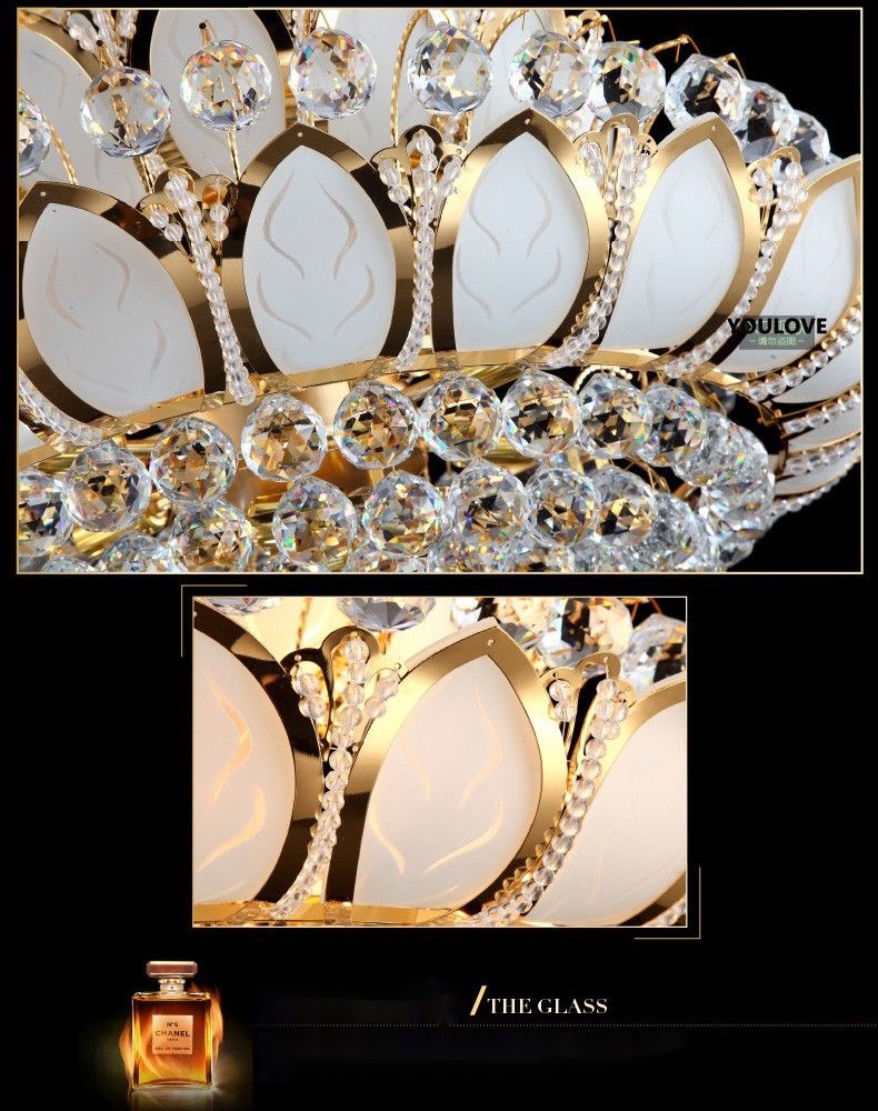 Modern Gold Crystal Chandeliers Lights Fixture European American Lotus Flower Chandelier Golden Crystal Droplight Home Indoor Hotel Lighting