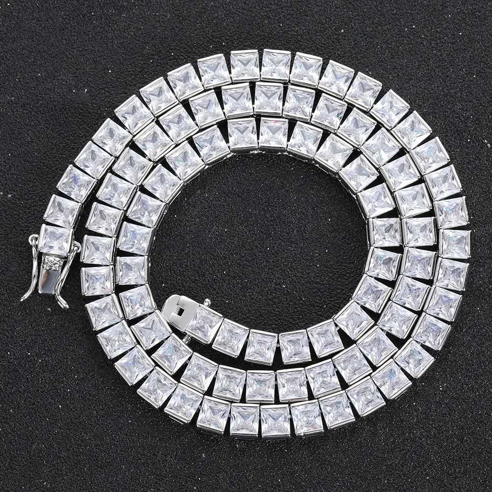 Pendant Necklaces Princess Cut 4mm Lab Diamond Necklace White Gold Filled Party Wedding Necklaces For Women Men Tennis Chocker Jewelry GiftL246