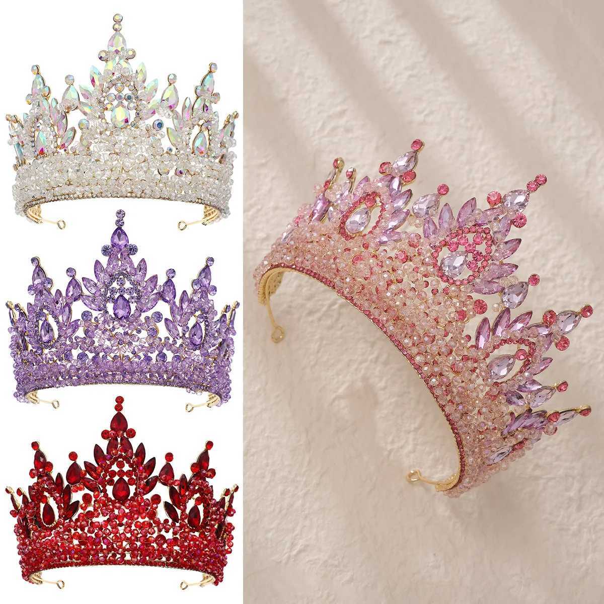 Tiaras Elegant Handmade Crystal Beads Wedding Tiara Green Blue Red Purple Gold Headdress Headpieces Bride Pageant Crown for Queen Women