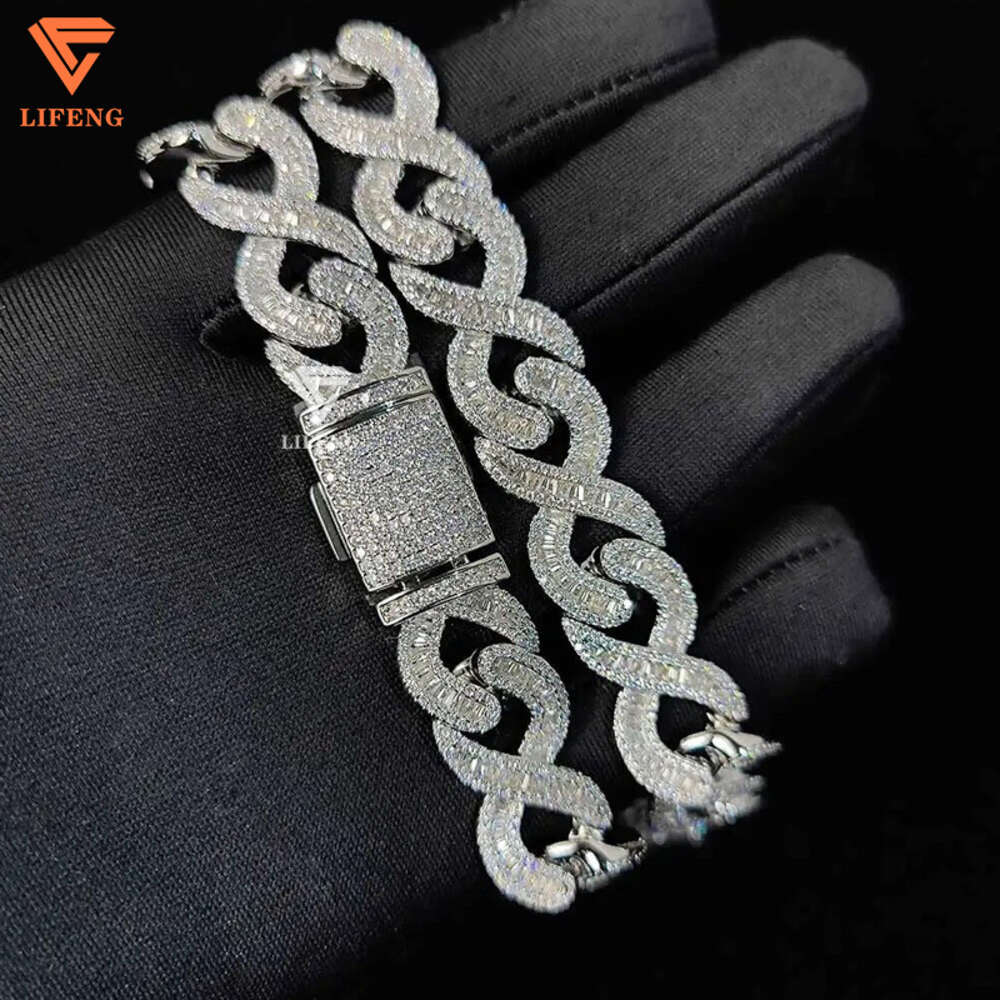 Lifeng Jewelry 15mm Iced Out Vvs Moissanite Cuban Link Chain Necklace Two Tone 925 Silver Diamond Hip Hop Men Cuban Necklace