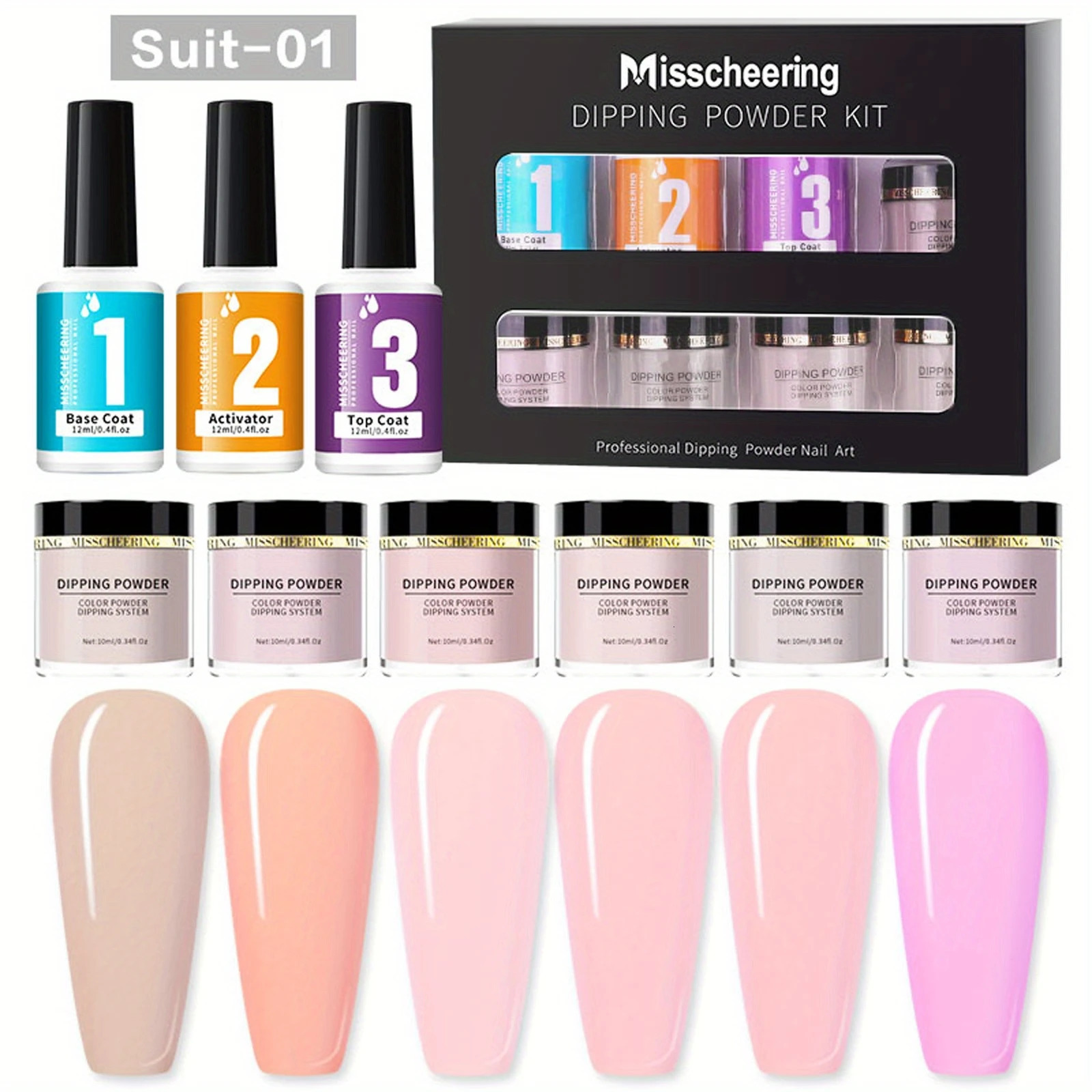 Dip Powder Nails Acrylic Dipping Powder Liquid Set with Base/Top Coat Activator for French Nail Art Manicure DIY Salon Gifts 240701