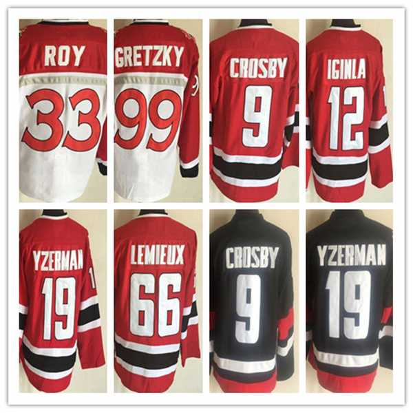 Team CA Vintage Ice Hockey Jerseys Sidney Crosby Wayne Gretzky 66 Mario Lemieux Joe Sakic Steve Yzerman Al Macinnis Jarome Iginla Eric Lindros Patrick Roy Brodeur Men