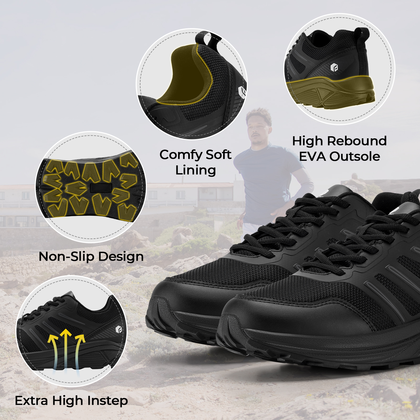 Fitville Trail Running Shoes Men's Extra Wide Sneakers Non-Slip Lightweight For Swollen Feet Arch Support Pain Relief