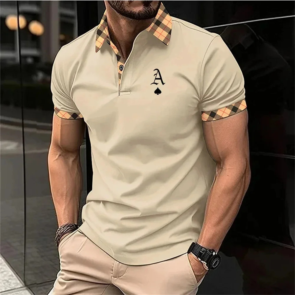 Summer Men Short Sleeved Polo Shirt Fashion Splice Stripe Printing TShirt Mens Breathable Party Clothing Tops 240702