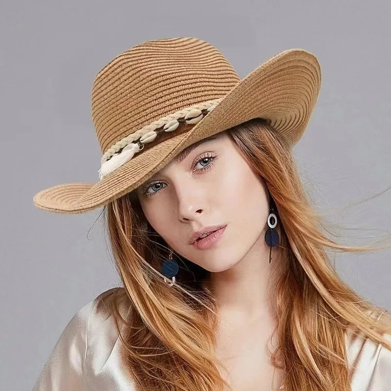 summer Straw Cowboy hat women Fashion cowgirl straw solid caps cowboy Sunshade Jazz Hat Panama men sun 240626