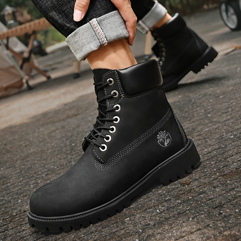 Leather Winter High-Top Sneakers: Plush Warm, Non-Slip, Outdoor Lace-Up Ankle Boots for Men