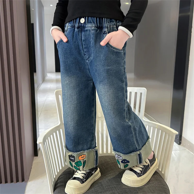 Girls Pants Long Trousers Cotton Flowers Spring Autumn Teenagers Babys Kids Pants High QualityTeenagers Childrens Clothin 240703
