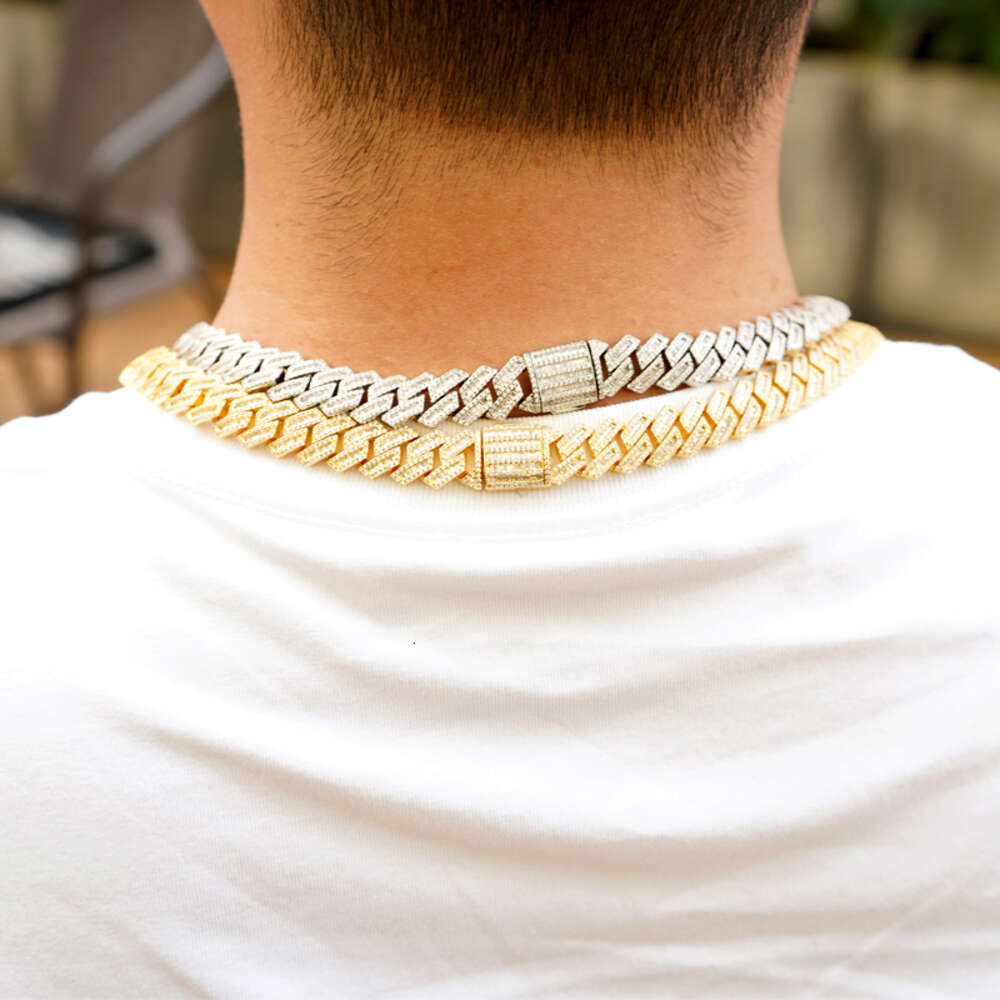 Iced Out Vvs Moissanite Diamond Pass Test Rapper Jewelry 14k Gold Plated 925 Silver Cuban Link Chains