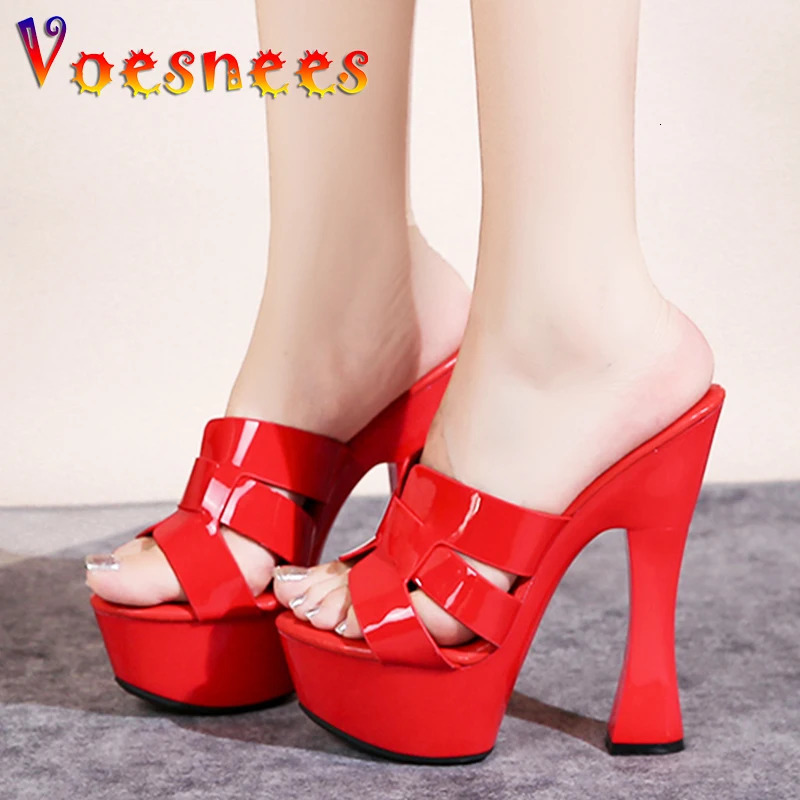 Thick Platform High Heels 14CM Women Slippers Mules Europe And America Summer Everyday Sandals Nightclub Models Shoes Size 43 240703