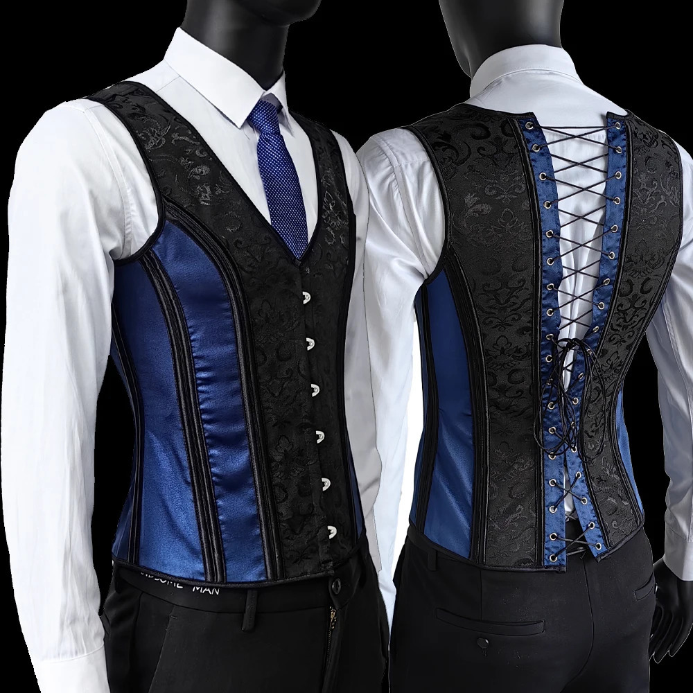 Mens Tight Abdomen Corset Slimming Waist Bones Shaping Vest Stomach Belly Control Vintage Waistcoat Elegant Medieval Corset 240624