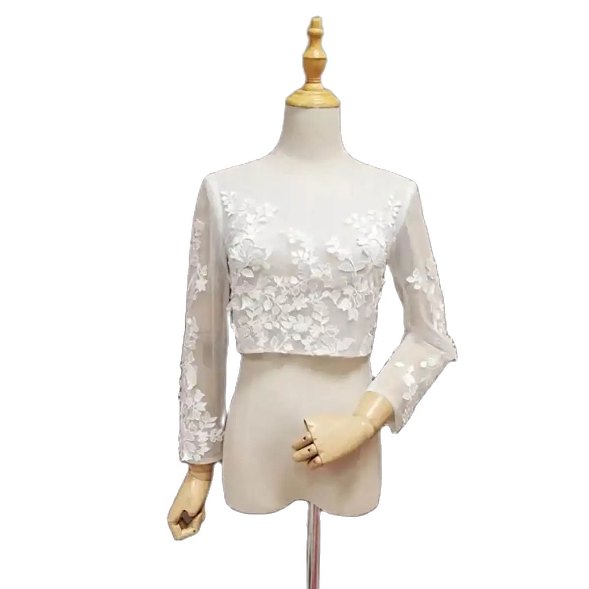 Wraps Jackets Women Lace Bolero Wedding Appliqued Edge Lace Front Long Sleeve Bridal Jacket