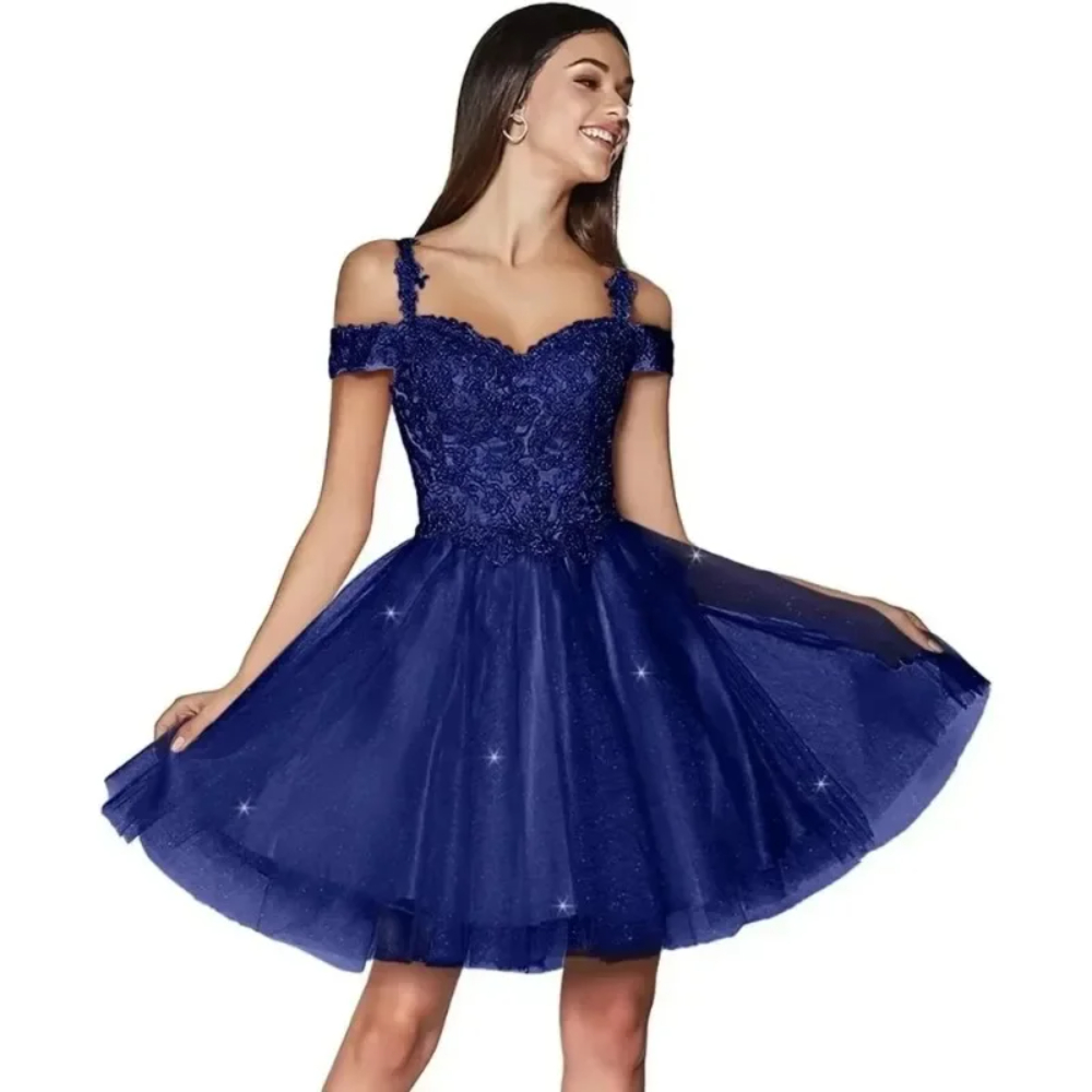 Simple Spaghetti Straps Short Homecoming Dresses Tulle Off Shoulder A Line Mini Corset Back Birthday Graduacion Gown